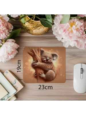 Ağaca Sarılmış Koala Çizimli Mousepad - 19x23 cm 2 mm Dikdörtgen İthal Baskılı Mouse Pad