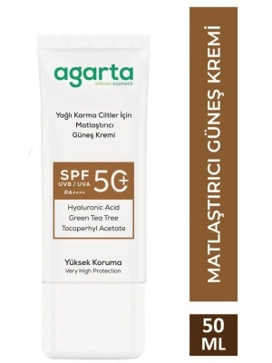 Agarta Doğal Güneş Kremi Yağlı Karma Ciltler İçin Matlaştırıcı 50 SPF 50 ml
