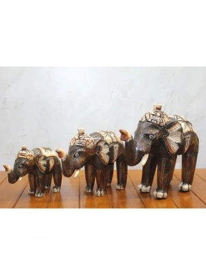 Ahşap 3lü Fil Seti