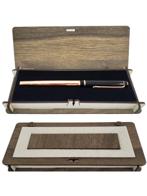 Ahşap Deri Kutulu Bakır Rengi Roller Kalem