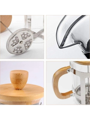 Ahşap Detaylı 350 ml Cam French Press