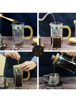 Ahşap Detaylı 600 ml Cam French Press
