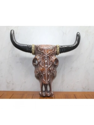 Ahşap Duvara Asmalı Bufalo Kafası