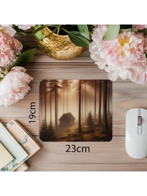 Ahşap Evli Sessiz Orman Mousepad - 19x23 cm 2 mm Dikdörtgen İthal Baskılı Mouse Pad