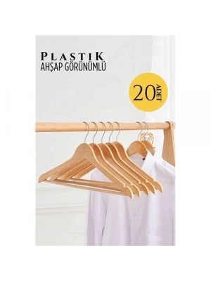 Ahşap Görünüm Plastik Askı 20 ADET KREM