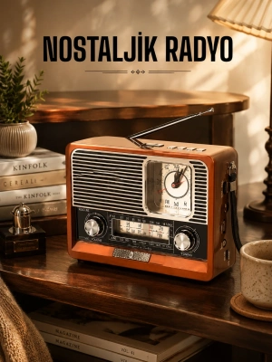 Ahşap Görünümlü Retro Bluetooth Radyo USB,AUX Ve SD Kart Girişli