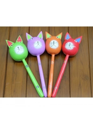 Ahşap Kedi Marakas Tekli