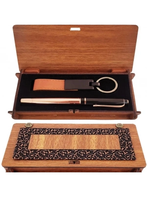 Ahşap Kutulu Bakır Roller Kalem Ve Taba Anahtarlık Set