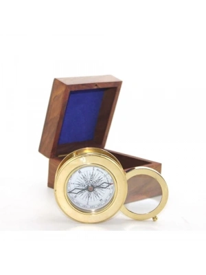 Ahşap Kutulu Pirinç Mercekli Pusula Model 2