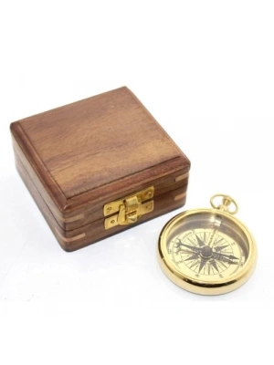 Ahşap Kutulu Pirinç Pusula Model 3