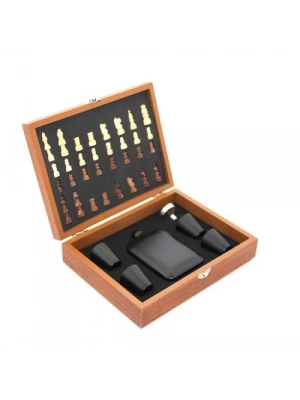 Ahşap Kutulu Satrançlı Matara Seti 6 oz