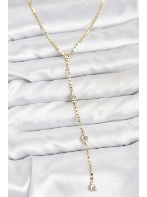 316L Çelik Gold Renk Ezme Zincir Model Y Kadın Kolye