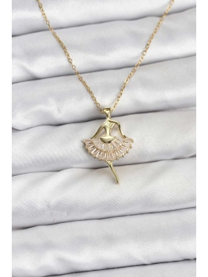 316L Çelik Zincir Gold Renk Balerin Model Kadın Kolye