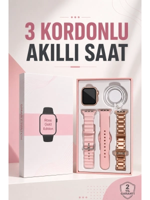 Akıllı Saat Amoled Ekran 3 Kordonlu Aksesuar Hediyeli Sesli Görüşme