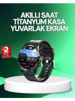 ® Akıllı Saat Titanyum Kasa Yuvarlak Ekran Alarm Uyku ve Sağlık Takibi Titreşimli