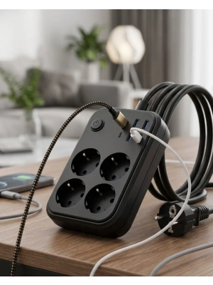 Akım Korumalı Çoklu Priz 4 USB 2 Type C 4 Priz Güvenli ve Hızlı Şarj