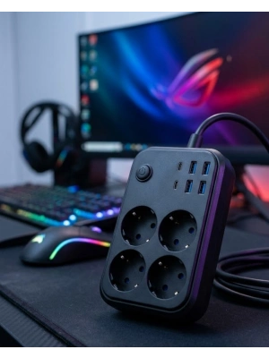 Akım Korumalı Çoklu Priz 4 USB 2 Type C 4 Priz Güvenli ve Hızlı Şarj