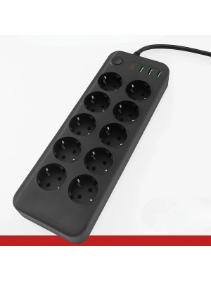 ®  Akım Korumalı Termal Uzatma Kablosu – 10 Priz, 2 USB ve 2 Type-C Girişli, Güçlü Çoklu Priz