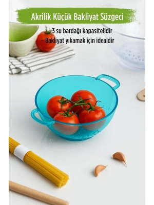 Akrilik Aquamarin Mini Pirinç Süzgeçi & Bakliyat Süzgeçi (3 SU BARDAĞI ÖLÇÜLÜ)
