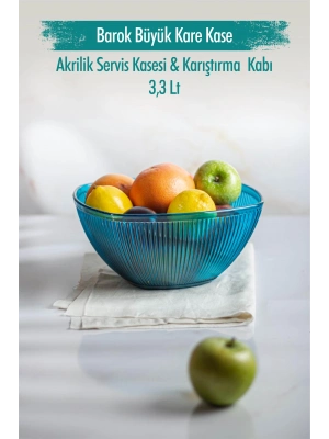 Akrilik Barok Aquamarin Büyük Kare Meyve & Salata Kasesi & Karıştırma Kabı / 3,3 Lt  (CAM DEĞİLDİR)