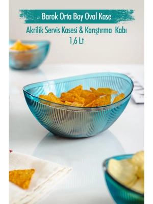 Akrilik Barok Aquamarin Orta Boy Oval Meyve & Salata Kasesi & Karıştırma Kabı / 1,6 Lt  (CAM DEĞİLDİR)