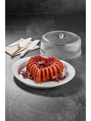 Akrilik Barok Beyaz 4 Parça Kek Fanus & Kek Saklama Kabı & Şık Sunum Organizeri