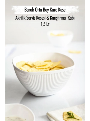Akrilik Barok Beyaz Orta Boy Kare Meyve & Salata Kasesi & Karıştırma Kabı / 1,5 Lt  (CAM DEĞİLDİR)