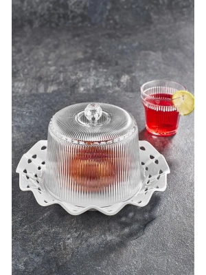 Akrilik Barok Beyaz Renk Kek Fanus & Kek Saklama Kabı & Şık Sunum Organizeri 26 Cm