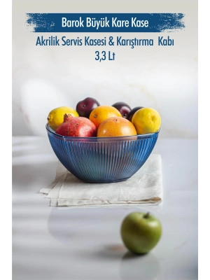 Akrilik Barok Lacivert Büyük Kare Meyve & Salata Kasesi & Karıştırma Kabı / 3,3 Lt  (CAM DEĞİLDİR)