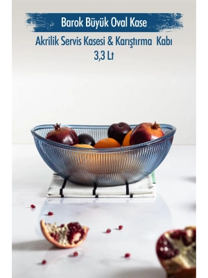 Akrilik Barok Lacivert Büyük Oval Meyve & Salata Kasesi & Karıştırma Kabı / 3,3 Lt  (CAM DEĞİLDİR)