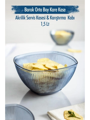 Akrilik Barok Lacivert Orta Boy Kare Meyve & Salata Kasesi & Karıştırma Kabı / 1,5 Lt  (CAM DEĞİLDİR)
