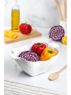 Akrilik Beyaz Makarna Süzgeçi & Sebze Meyve Süzgeçi