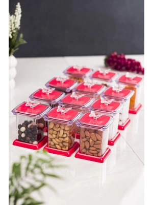 Akrilik Fuşya 12 Li Baharat Kavanozu & Baharatlık & Baharatlık Seti 200 ML ( CAM DEĞİLDİR )
