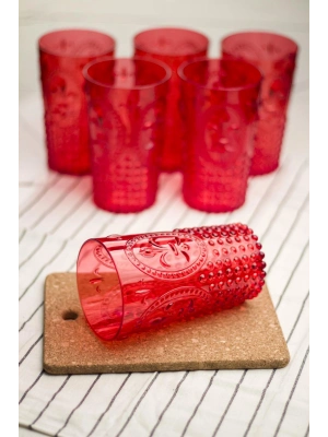 Akrilik Kırmızı 6lı Uzun Bardak & Su Meşrubat Bardağı 750 ml ( Büyük Boy & Cam Değildir )