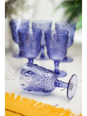 Akrilik Mavi 6lı Kadeh & Su Meşrubat Kahve Yanı Bardağı 450 ml ( Cam Değildir )