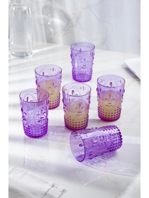 Akrilik Mor 6lı Kısa Bardak & Su Meşrubat Kahve Yanı Bardağı 400 ml ( Cam Değildir )