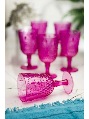 Akrilik Pembe 6lı Kadeh & Su Meşrubat Kahve Yanı Bardağı 450 ml ( Cam Değildir )
