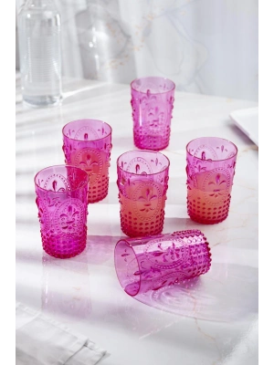 Akrilik Pembe 6lı Kısa Bardak & Su Meşrubat Kahve Yanı Bardağı 400 ml ( Cam Değildir )