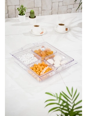 Akrilik Şeffaf 4lü Tek Kapaklı Kahvaltılık & Sunumluk-2065-1