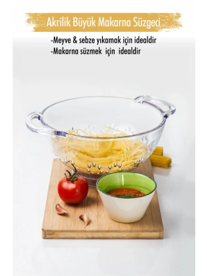 Akrilik Şeffaf Makarna Süzgeçi & Sebze Meyve Süzgeçi