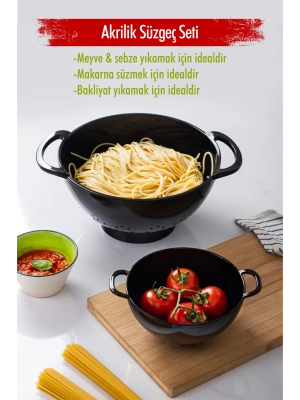 Akrilik Siyah 2 Li Süzgeç Seti ( Makarna & Pirinç Süzgeci )