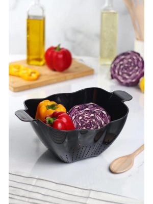 Akrilik Siyah Makarna Süzgeçi & Sebze Meyve Süzgeçi