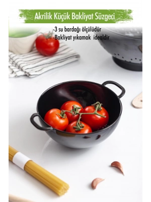 Akrilik Siyah Mini Pirinç Süzgeçi & Bakliyat Süzgeçi (3 SU BARDAĞI ÖLÇÜLÜ)