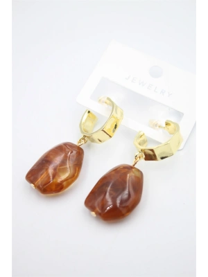 Akrilik Taşlı Küpe - Kahverengi