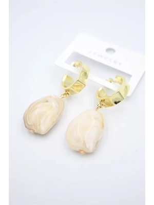 Akrilik Taşlı Küpe - Krem