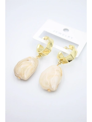 Akrilik Taşlı Küpe - Krem