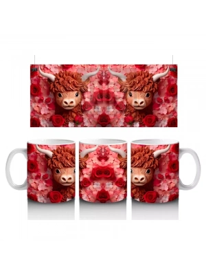 Alev Tonlarında Arka Planla İkiz Highland Buzağılar – Baskılı Kahve Kupası