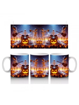 Alevli Balkabakları ve Gotik Fenerlerle Işıldayan Cadılar Bayramı Baskılı Kupa Bardak