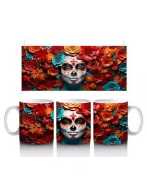 Alevli Çiçekler İçinde Parlak Mavi Maske – Hediyelik Kahve Kupası