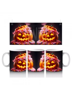 Alevli Gözlerle Gülümseyen Korkunç Balkabakları Temalı Cadılar Bayramı Baskılı Kupa